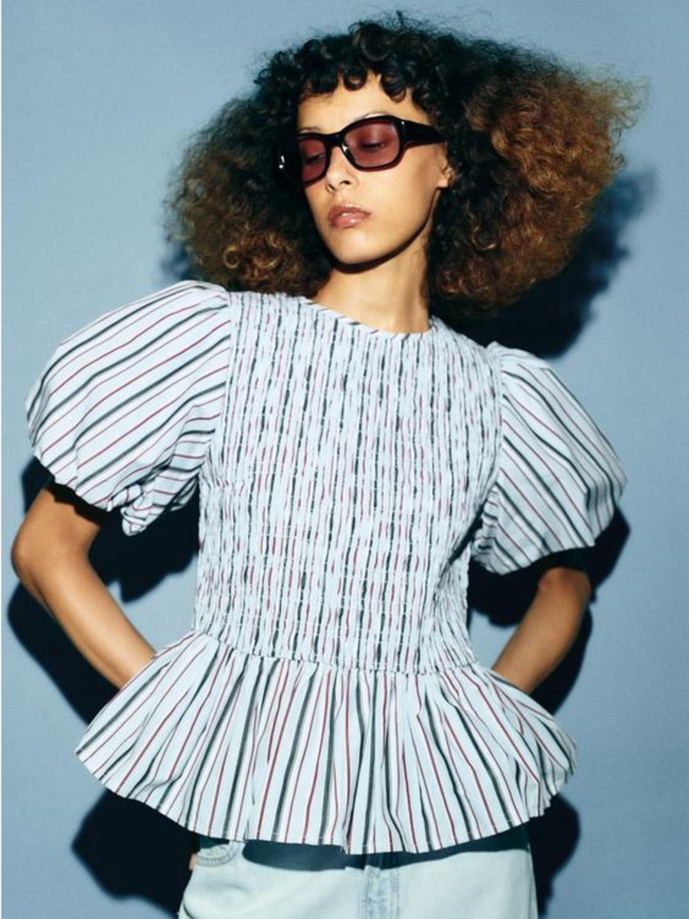 🩵ZARA STRIPED PUFF SLEEVE TOP🩵
